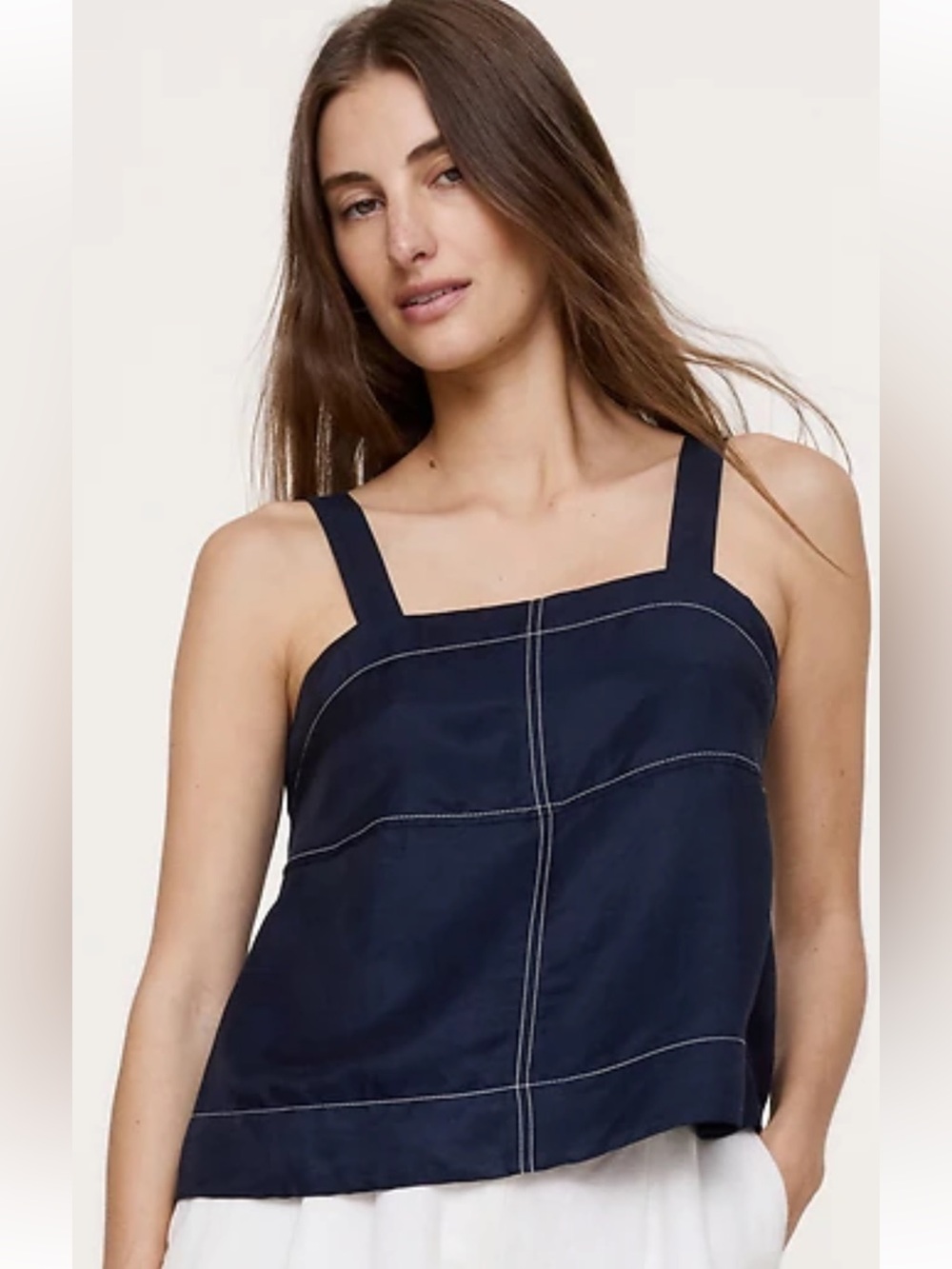 Banana Republic Navy Square-Neck Stitch Detail Tank Adjustable Straps Sz Large